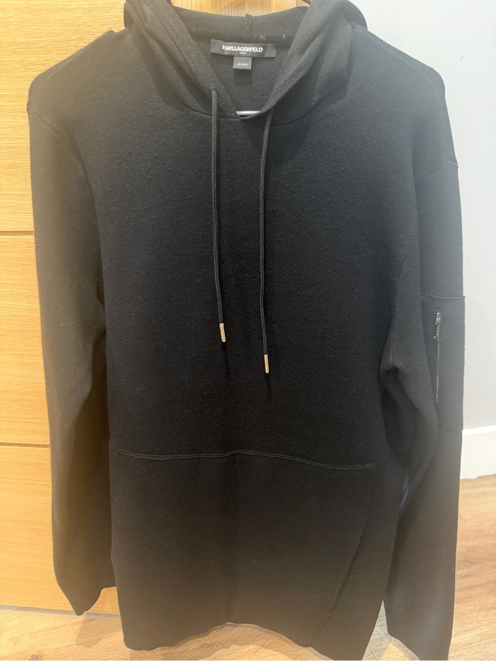 Karl Lagerfeld Black Hooded Knit Sweatshirt